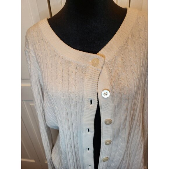 Laura Scott Ivory Cable Knit Button Cardigan 16/18W Old Money Cottage Preppy - Picture 3 of 7